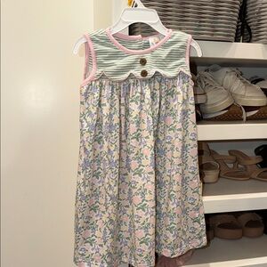 Sleeveless Floral Cotton Dress in Pink and Sage Green for Girls